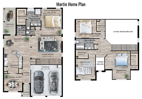 two floor plans of the home plan with two bedrooms and two baths